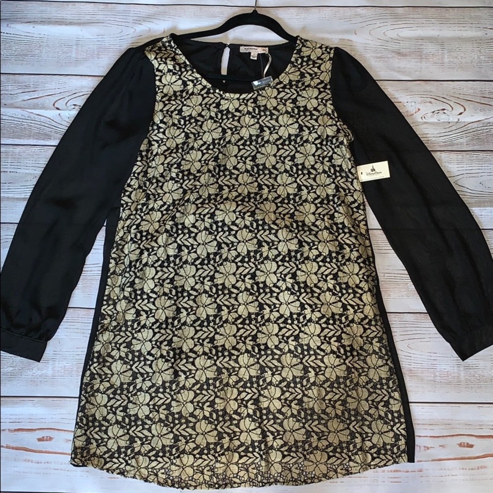 Blu Pepper Black & Gold Floral Dress